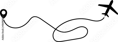 Minimalist airplane travel route illustration