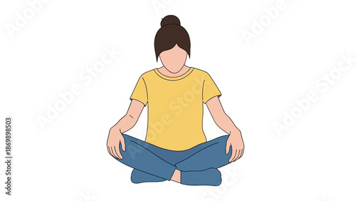 Minimalist vector illustration of a person in a cross-legged sitting position, embodying meditation, relaxation, and mindfulness, perfect for health, wellness, and self-care concepts