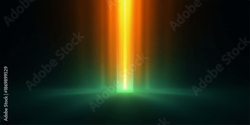 Abstract Vibrant orange and green light beam shining brightly in dark space