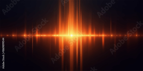 Abstract Vibrant orange light beam shining brightly on dark background with radiant streaks