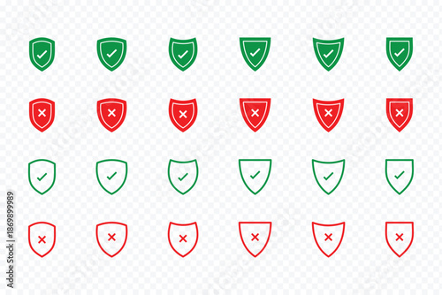 Shield check mark icon or security shield protection icon with tick symbol. Shield check mark icon or security shield protection icon with tick symbol green security shield. Shield icons showing wrong