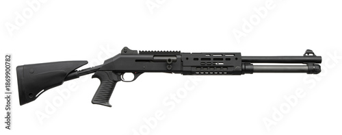 Cuadro en lienzo Modern semi-auto shotgun with tactical rail and collapsible stock on white back
