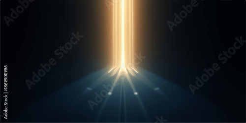 Bright light beam shining through darkness with rays and lens flares