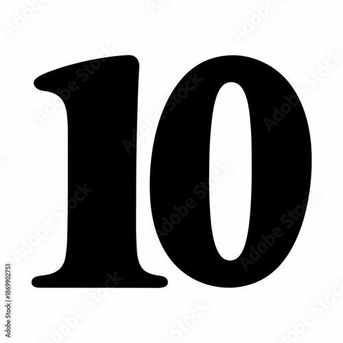 Isolated number ten in bold black font on a plain white background