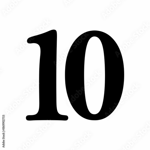 The Number Ten in Bold Black Font on a White Background