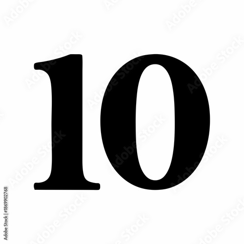 An isolated large black number ten on a plain white background