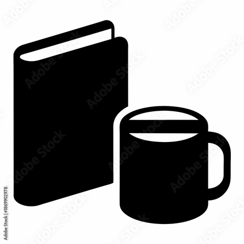 Stylized Icon of a Book with a Mug of Coffee or Tea