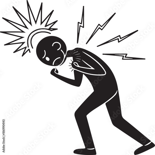 Person experiencing severe headache and neck pain in a dynamic pose