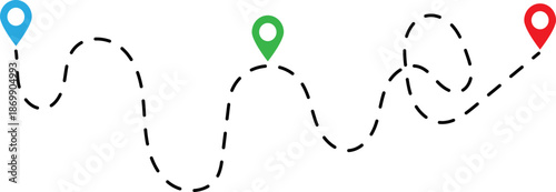Colorful location pins on wavy path