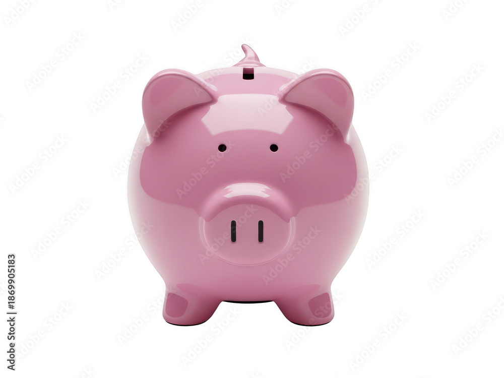 Obraz premium Bright pink piggy bank standing alone isolated on transparent background