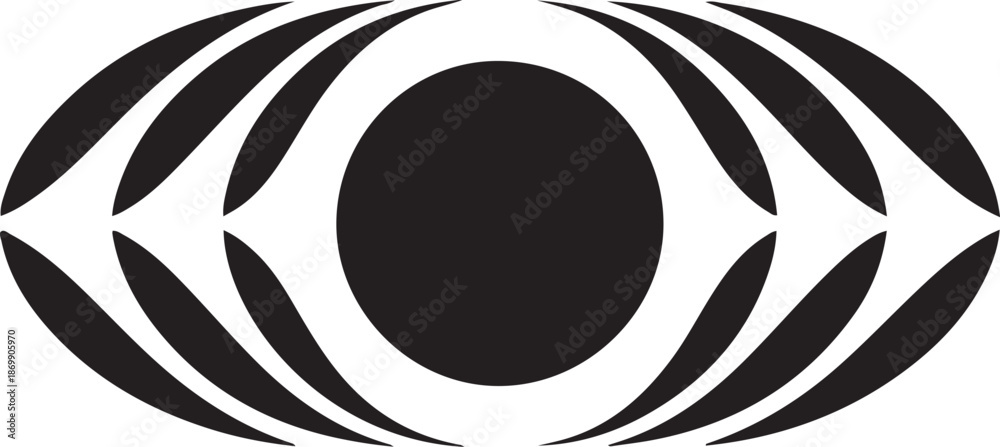 Obraz premium Black and white stylized eye with concentric circles and elongated eyelashes