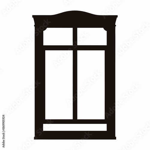 Detailed silhouette of a classic window frame with intricate upper molding
