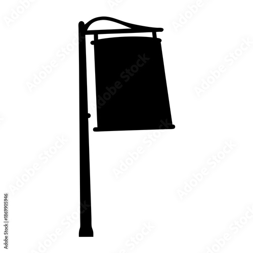 Silhouette of a vintage street sign with a blank rectangular banner space