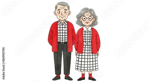 Elderly couple illustration in matching outfits