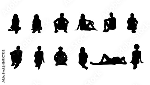 Collection of diverse human silhouettes in various sitting and resting positions for design projects