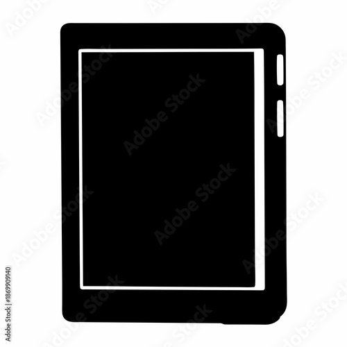 Black and white illustration of a modern tablet or ebook reader