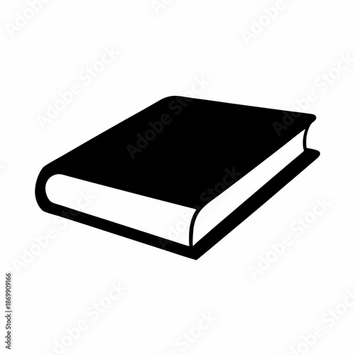 Simple Black and White Illustration of a Closed Book on White Background