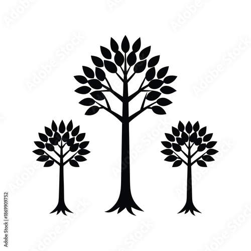 Three Trees Silhouette Illustration Nature Forest EcoFriendly Design