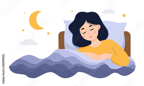  Girl sleeping in bed under the starry sky