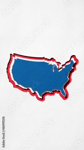 USA map in blue with red outline on white background for Independence Day USA  
