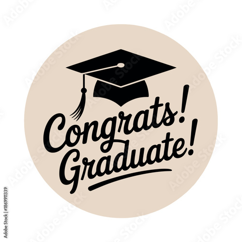 Graduation cap silhouette with tassel is centered above congratulatory text proclaiming 'Congrats.