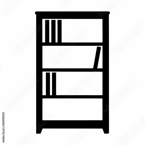 Simple four shelf bookcase illustration, with some books, isolated on white
