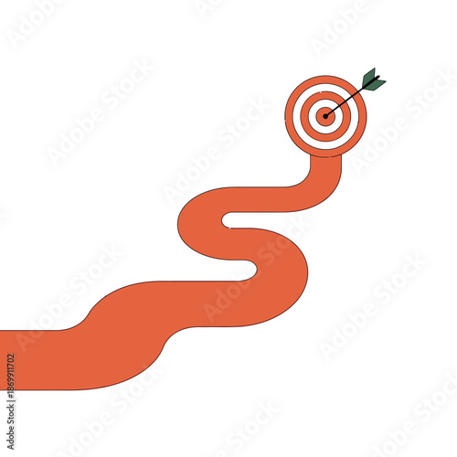 Winding orange path illustrates the complicated strategic journey required to hit a specific business.