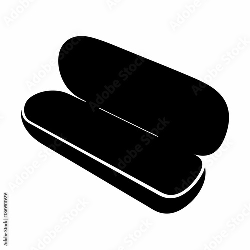 Black And White Image Of An Open Clamshell Style Glasses Case