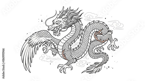 Ancient Dragon Illustration with Intricate Details and Mythical Scales