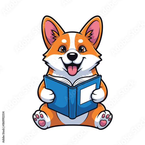 Cute Puppy Reading Book Illustration