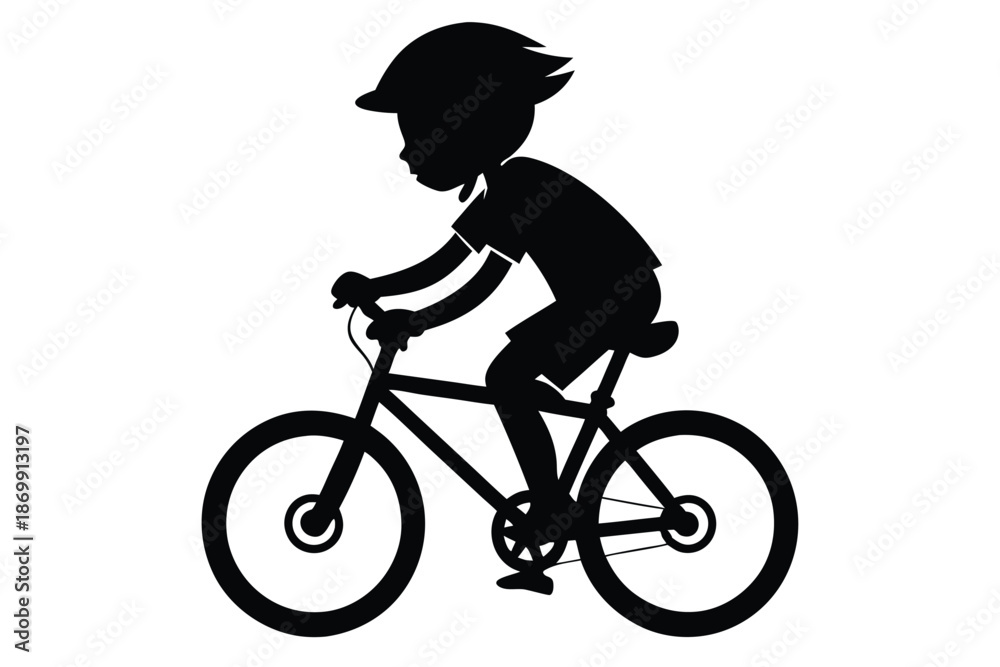 Obraz premium Kid on a Bicycle Silhouette, Simple Outlined Vector Illustration of Youth and Mobility