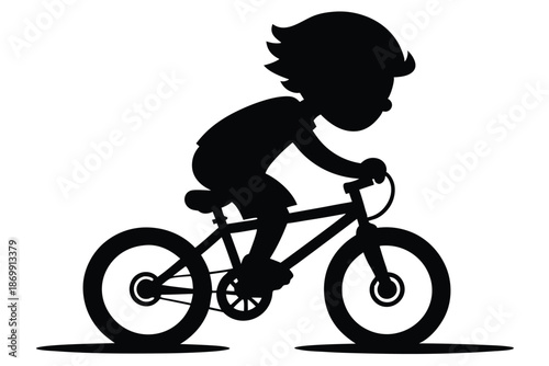 Child Riding a Bike Silhouette, Minimalist Symbol of Freedom and Active Play, Isolated Graphic