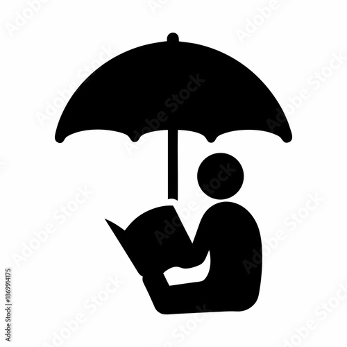 Icon of person reading a book under an umbrella for protection