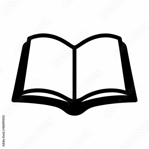 Black and white opened book illustration for educational reading materials usage