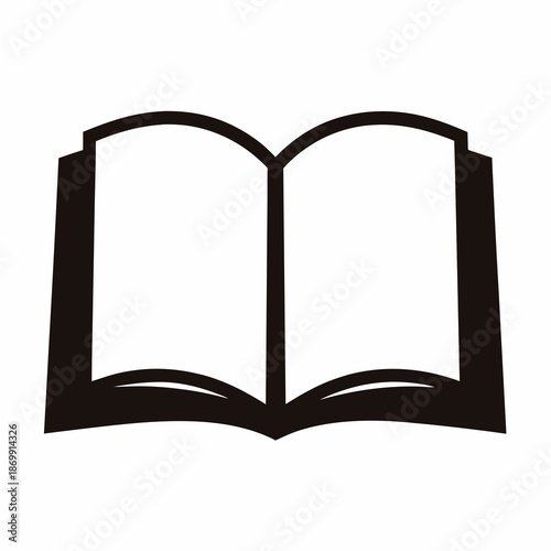 An opened book with white pages, represented as a black silhouette