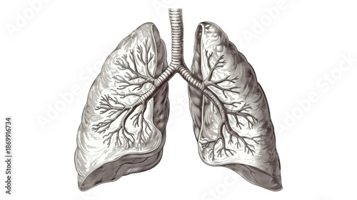 Vintage human lungs anatomical engraving illustration isolated on a transparent background