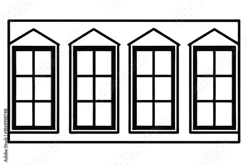 Minimalist Home Window Frame Vector Icons, Black and White Line Art Set for Real Estate Marketing and Interior Design Plans
