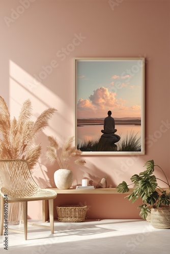 Serene meditation artwork in cozy interior decor