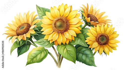 Wallpaper Mural Watercolor illustration of a bouquet of bright yellow sunflowers and lush leaves Torontodigital.ca