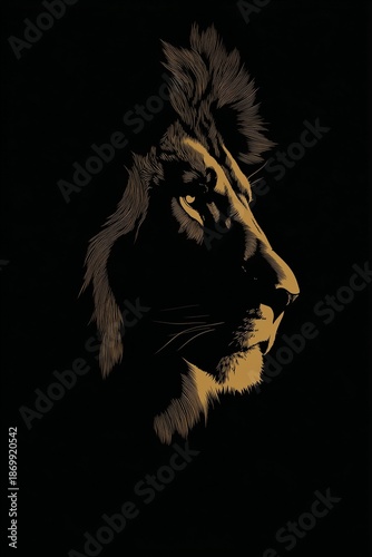 The dark silhouette of a regal lion, symbolizing strength and leadership