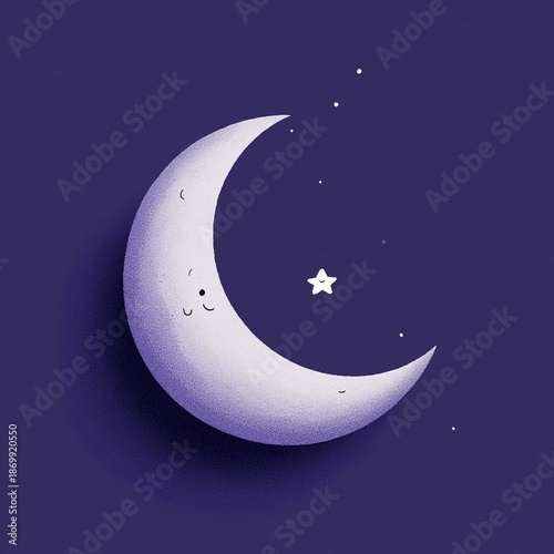Cute smiling crescent moon with little star