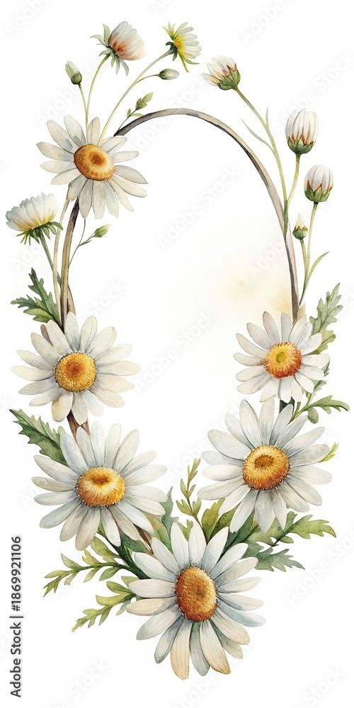Obraz premium Watercolor Daisy Flower Frame with White Petals and Yellow Centers Illustration