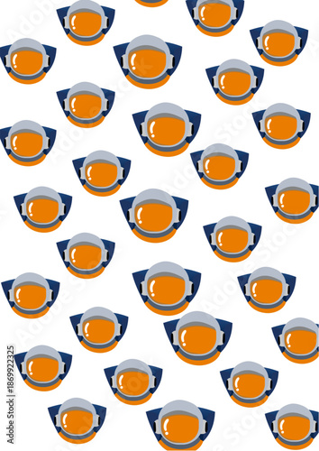 Astronaut pattern in orange color, with oxygen backpack on his back gray helmet and orange backpack blue medium size in vector for children’s backgrounds and school materials with transparent backgrou