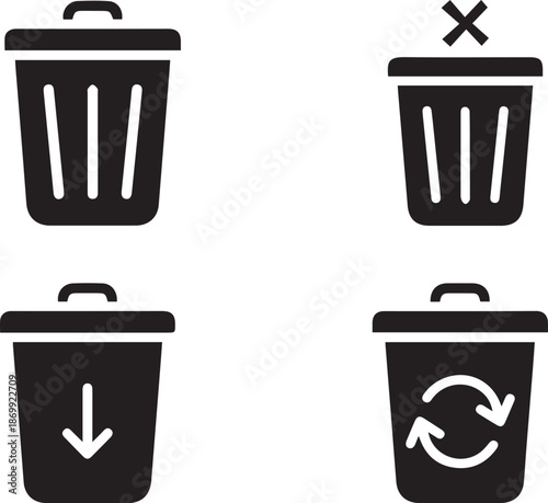 Trash Bin Icons for Deletion, Download, and Recycling Actions