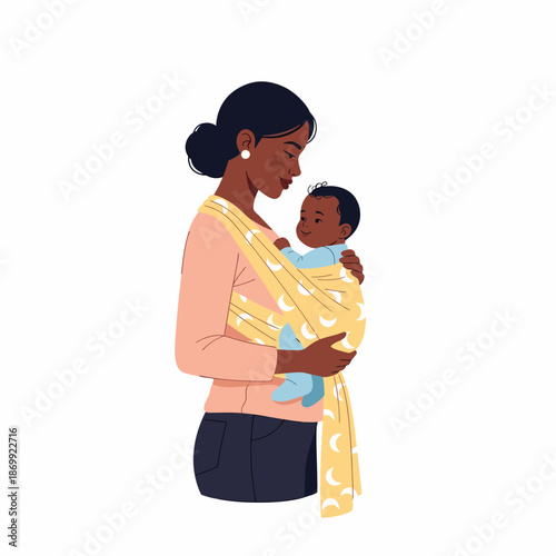 African mother carrying baby in sling.