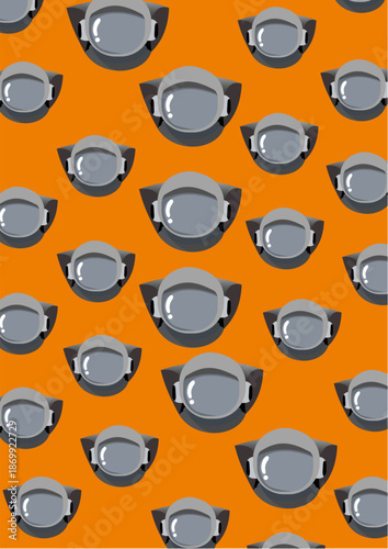 Astronaut pattern in orange color, with oxygen backpack on his back gray helmet backpack gray medium size in vector for children’s backgrounds and school materials with orange background