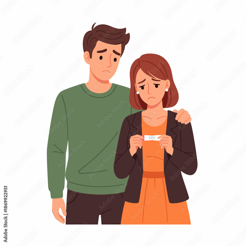 Obraz premium Couple with pregnancy test surprised woman supportive man.