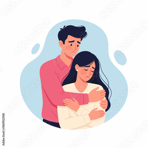 Man comforting sad woman emotional support couple embracing.