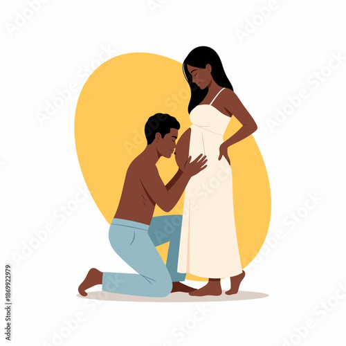 Man kneeling before pregnant woman expecting baby love.