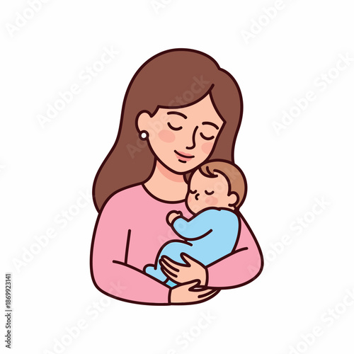 Mother holding baby close tender moment love.